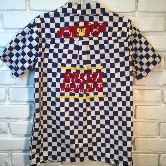 Hanna Anderson boys Checkered button down shirt car race theme 12 - Picture 2 of 5